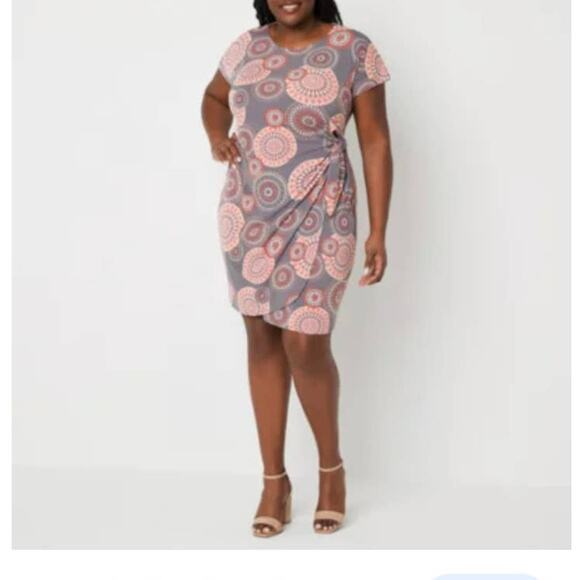 New Robbie Bee geometric faux wrap midi dress size 2X - Picture 5 of 12